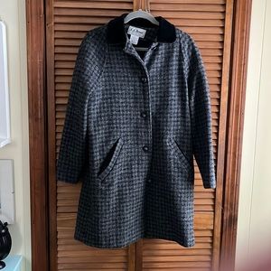 Ll Bean Vintage 80s Oversized Wool Tweed Suede Collar Coat womens small Petite